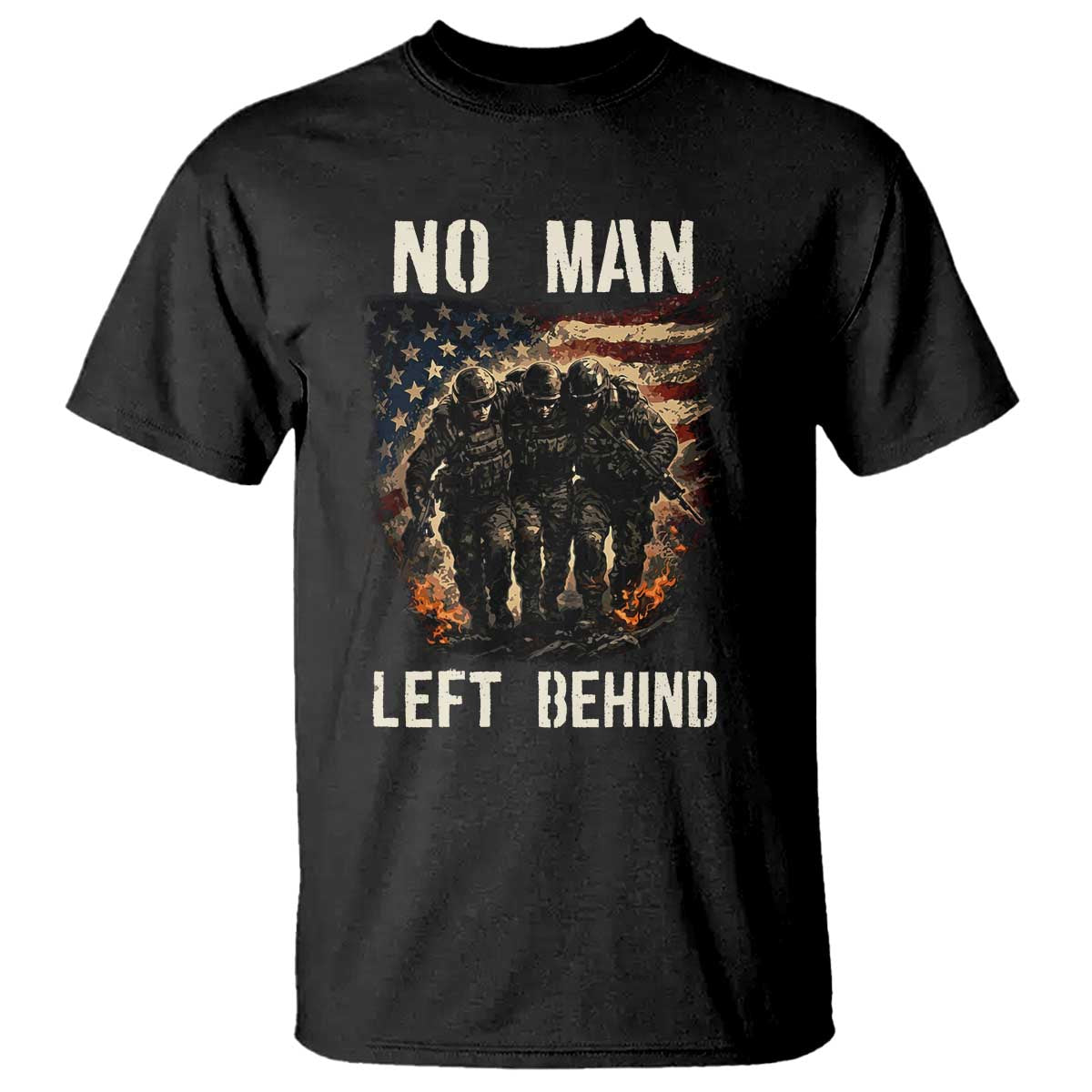 No Man Left Behind Soldiers Brotherhood T Shirt American Flag US Military