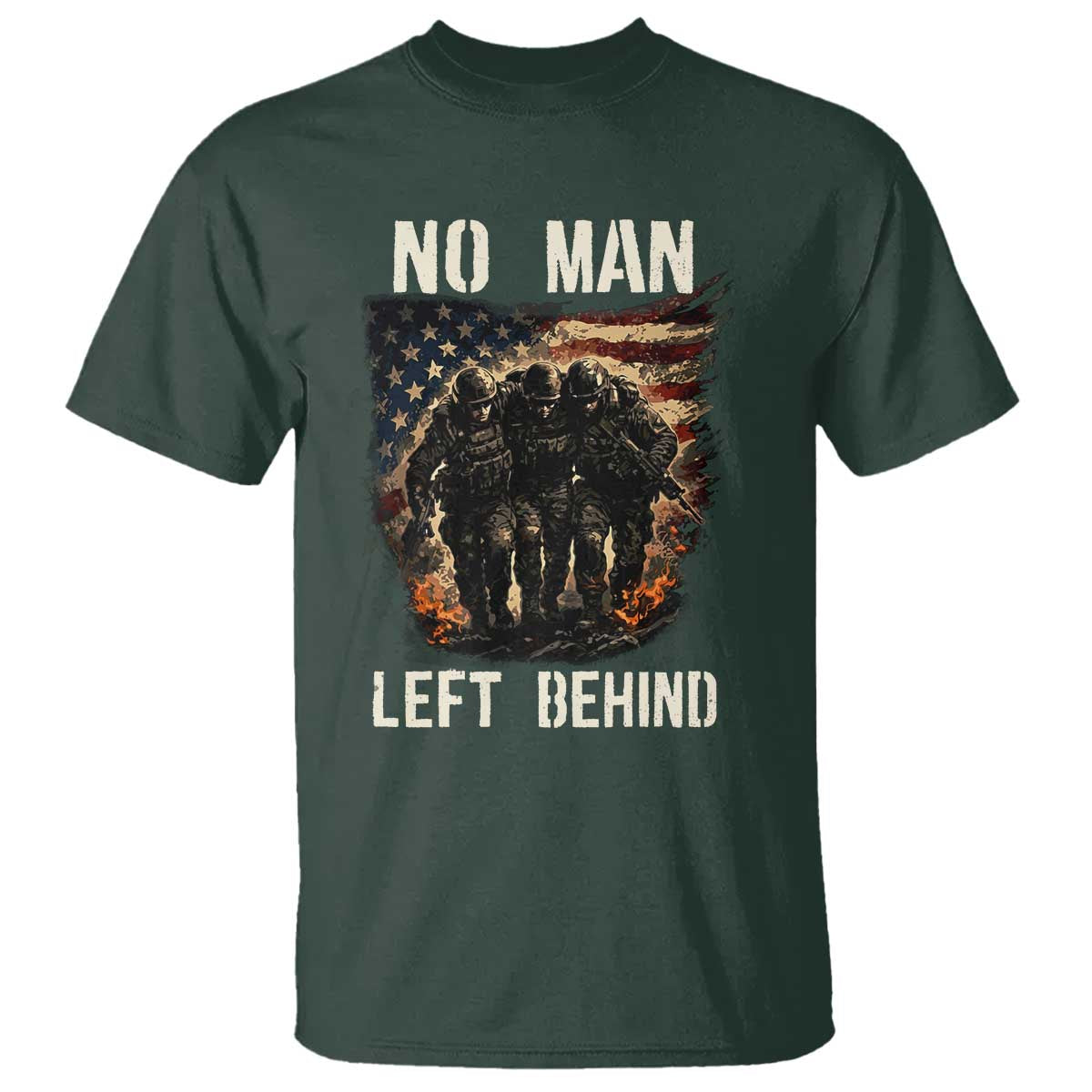 No Man Left Behind Soldiers Brotherhood T Shirt American Flag US Military