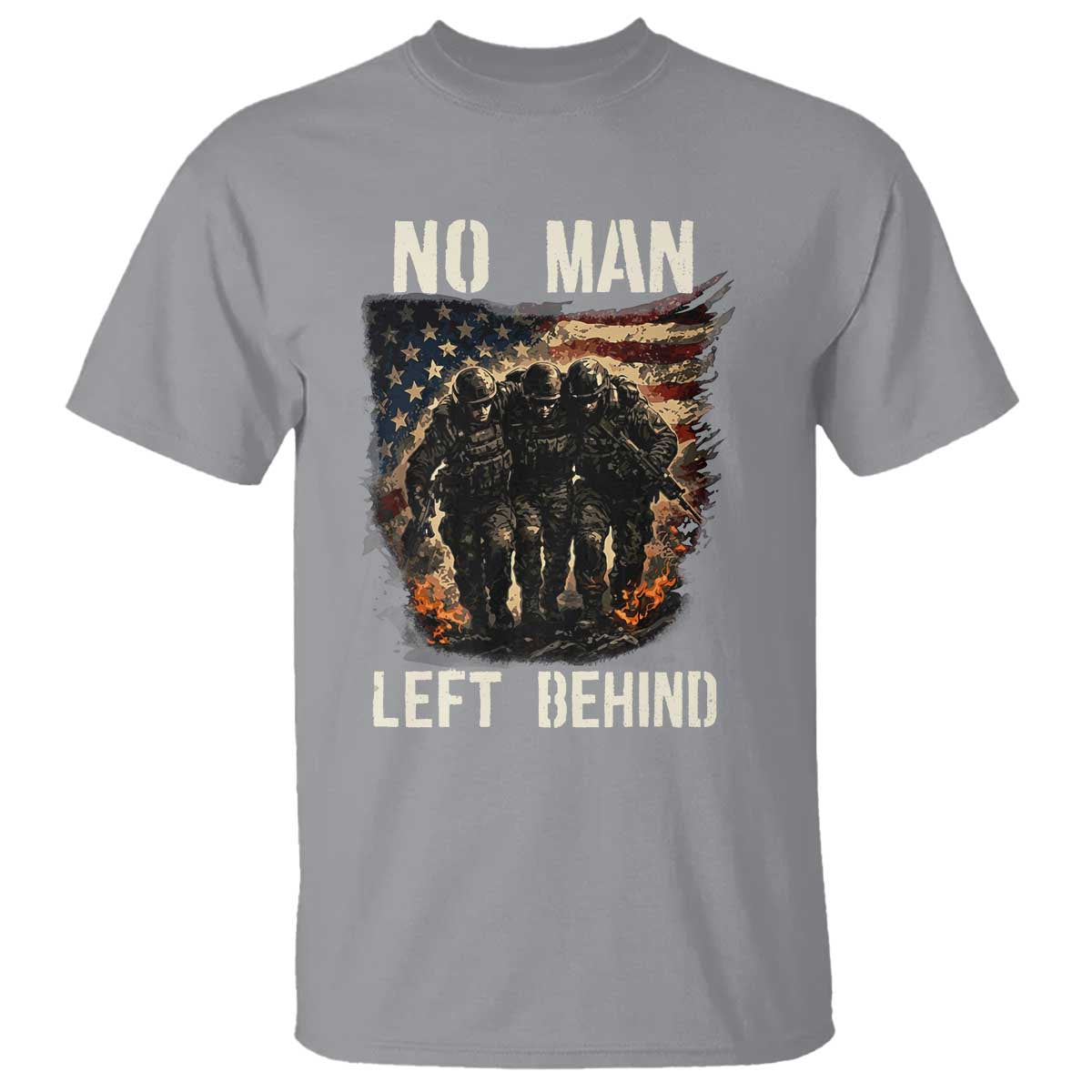 No Man Left Behind Soldiers Brotherhood T Shirt American Flag US Military