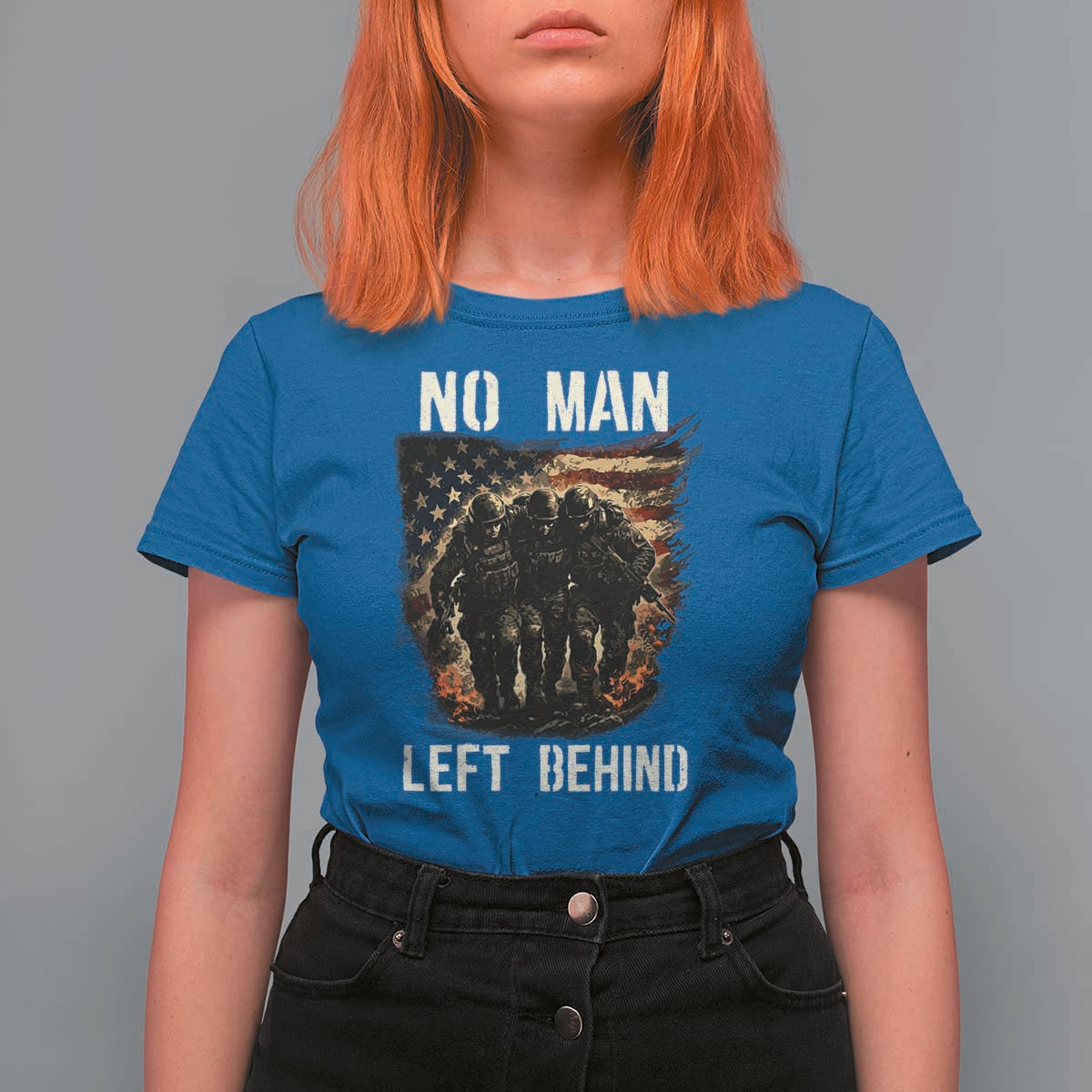 No Man Left Behind Soldiers Brotherhood T Shirt For Women American Flag US Military