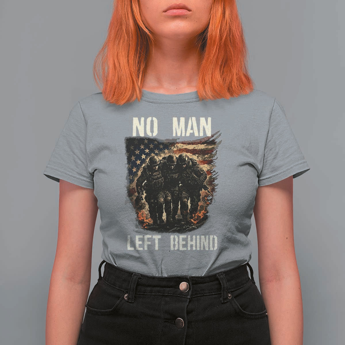 No Man Left Behind Soldiers Brotherhood T Shirt For Women American Flag US Military