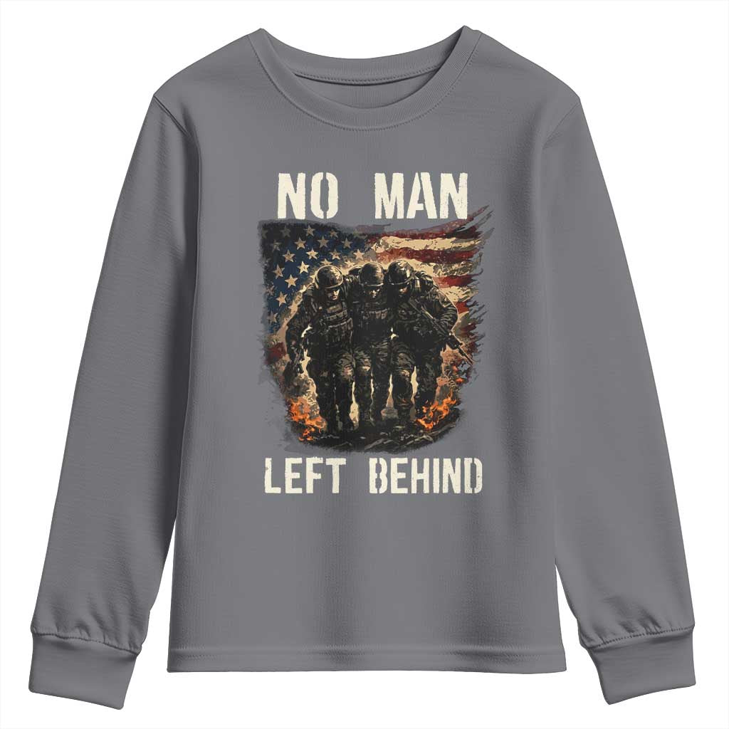 No Man Left Behind Soldiers Brotherhood Youth Sweatshirt American Flag US Military