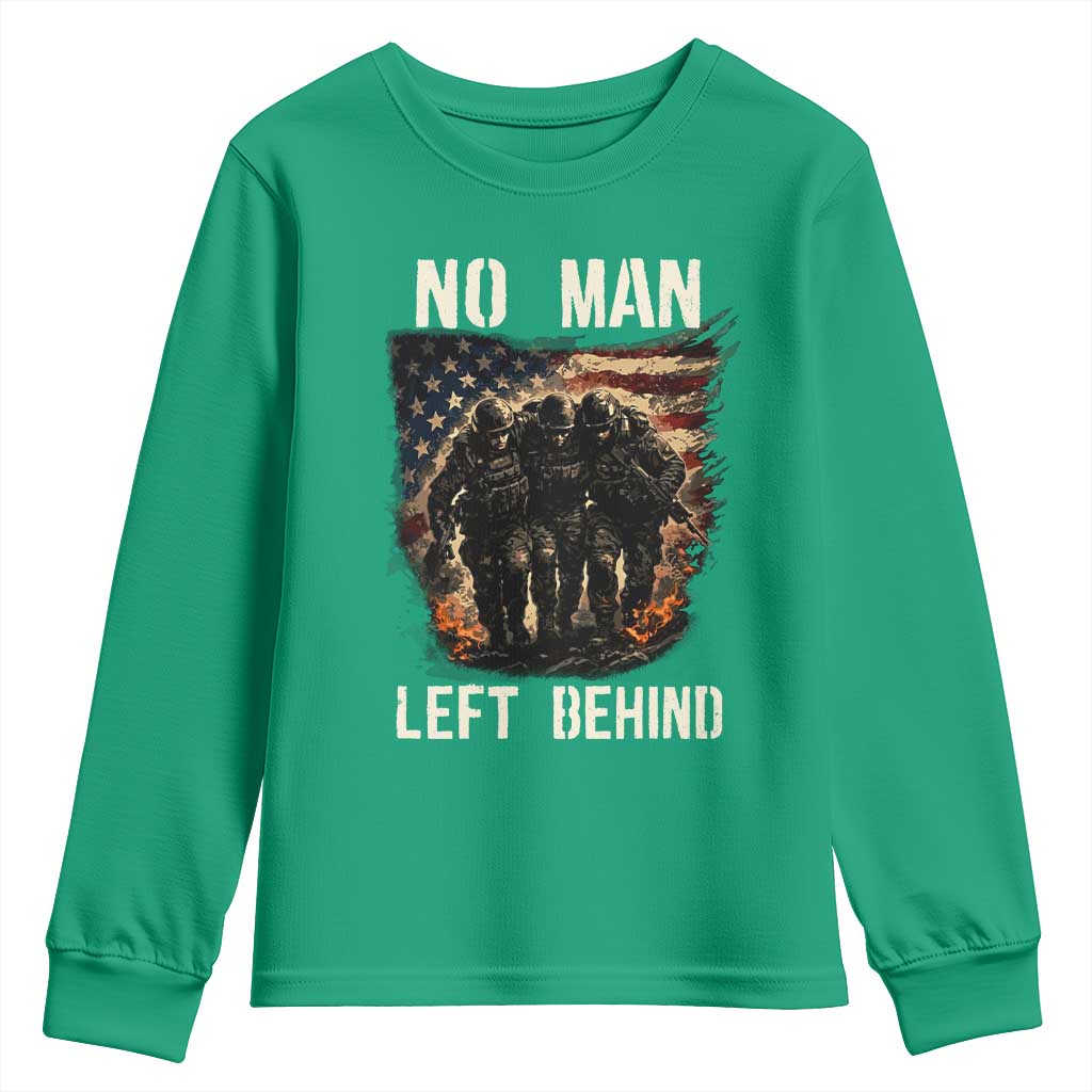 No Man Left Behind Soldiers Brotherhood Youth Sweatshirt American Flag US Military