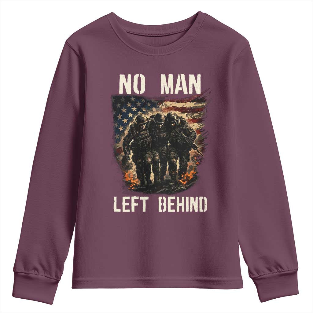 No Man Left Behind Soldiers Brotherhood Youth Sweatshirt American Flag US Military