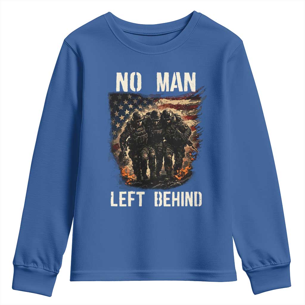 No Man Left Behind Soldiers Brotherhood Youth Sweatshirt American Flag US Military