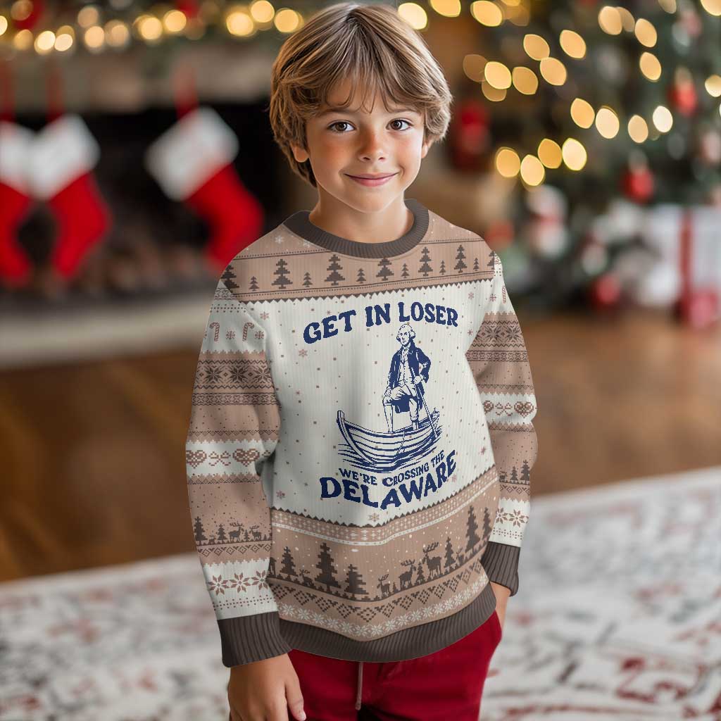 Get In Loser We are Crossing The Delaware Ugly Christmas Sweater Funny George Washington Nautical Humor Graphic