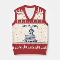 Get In Loser We are Crossing The Delaware V-Neck Knit Sweater Vest Funny George Washington Nautical Humor Graphic