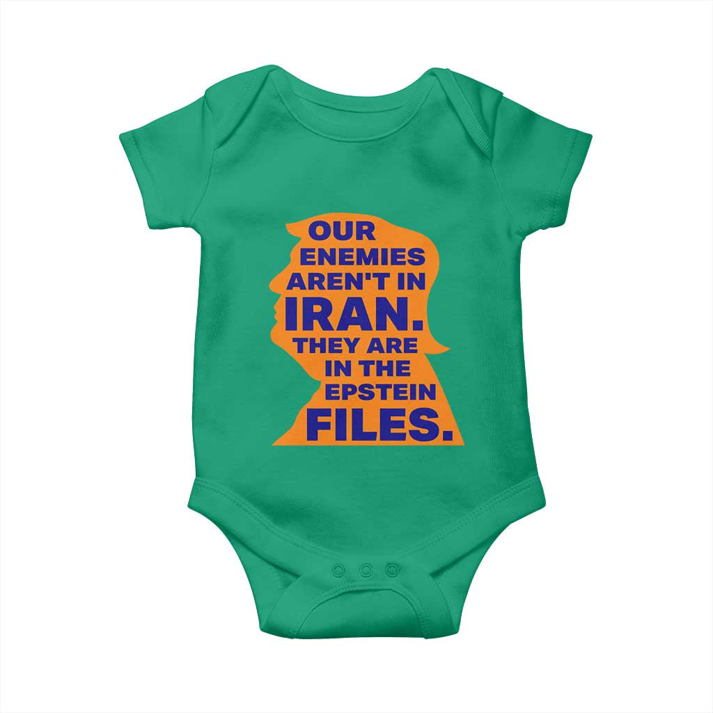 Our Enemies Aren't In Iran Baby Onesie Epstein Files Silhouette Political Satire