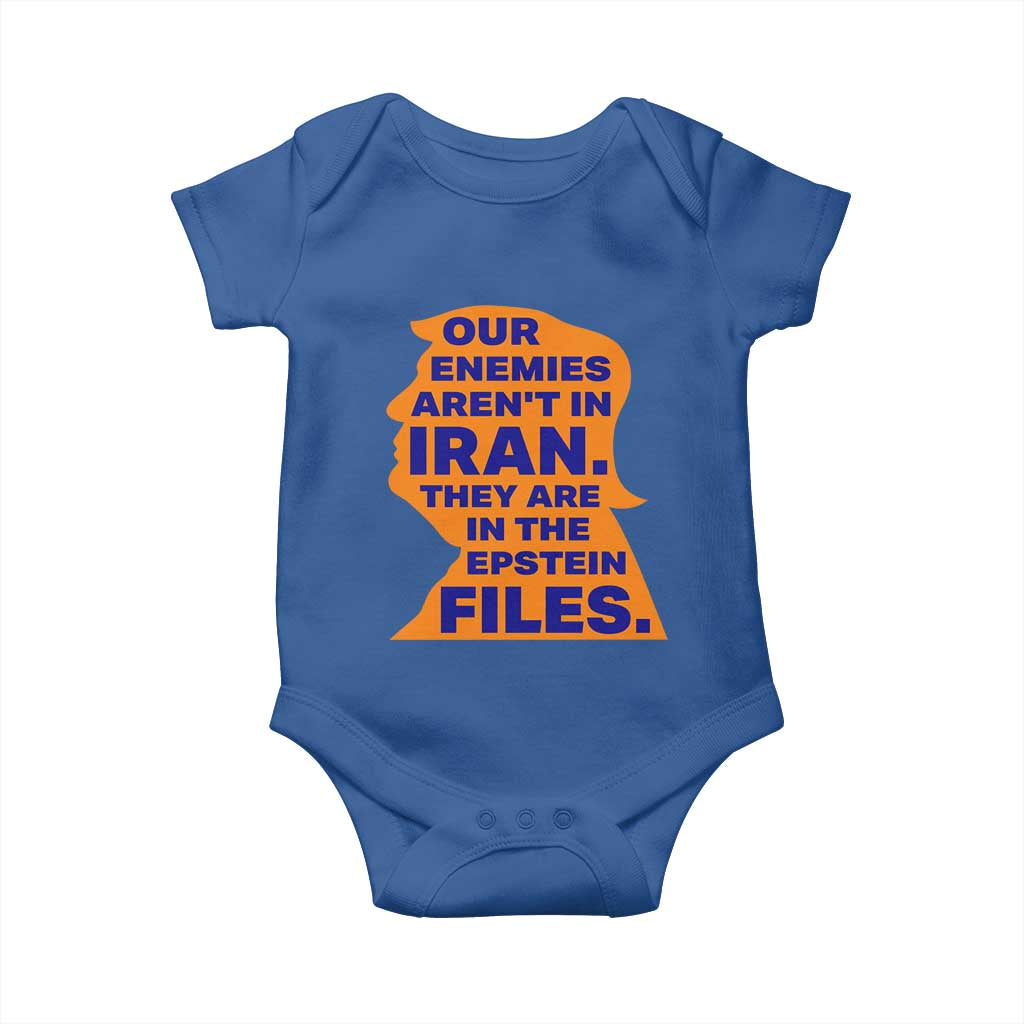 Our Enemies Aren't In Iran Baby Onesie Epstein Files Silhouette Political Satire