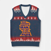 Our Enemies Aren't In Iran V-Neck Knit Sweater Vest Epstein Files Silhouette Political Satire