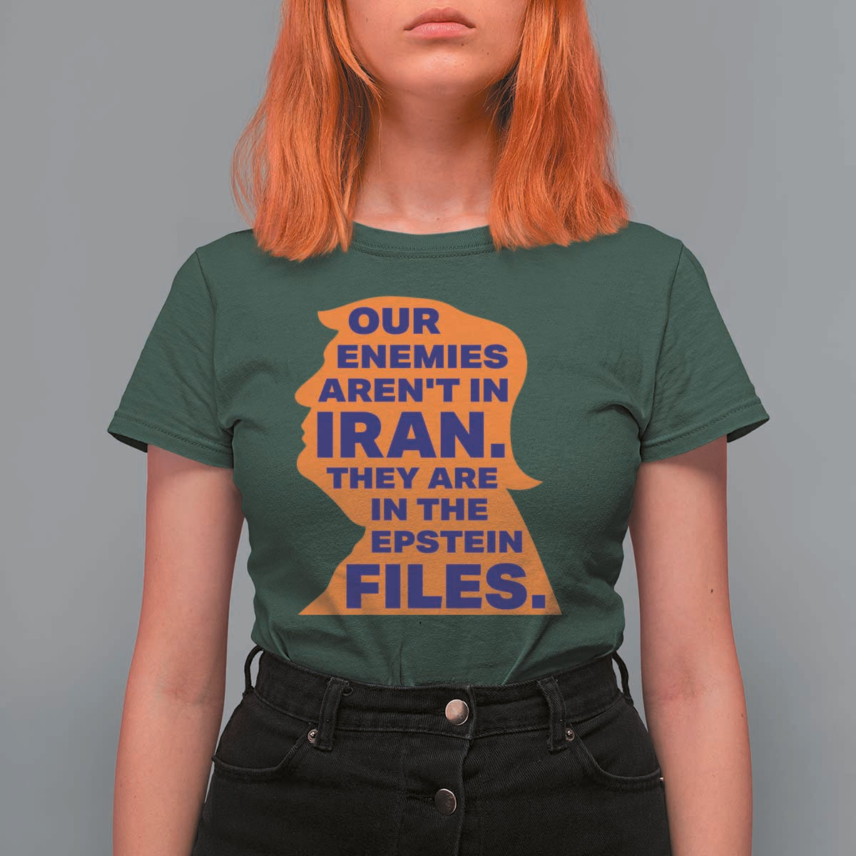 Our Enemies Aren't In Iran T Shirt For Women Epstein Files Silhouette Political Satire
