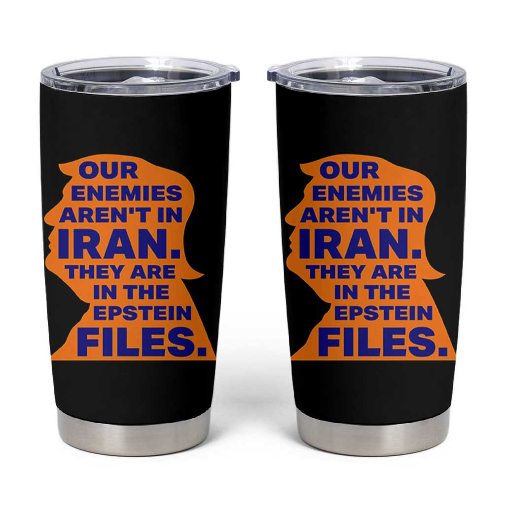 Our Enemies Aren't In Iran Tumbler Cup Epstein Files Silhouette Political Satire