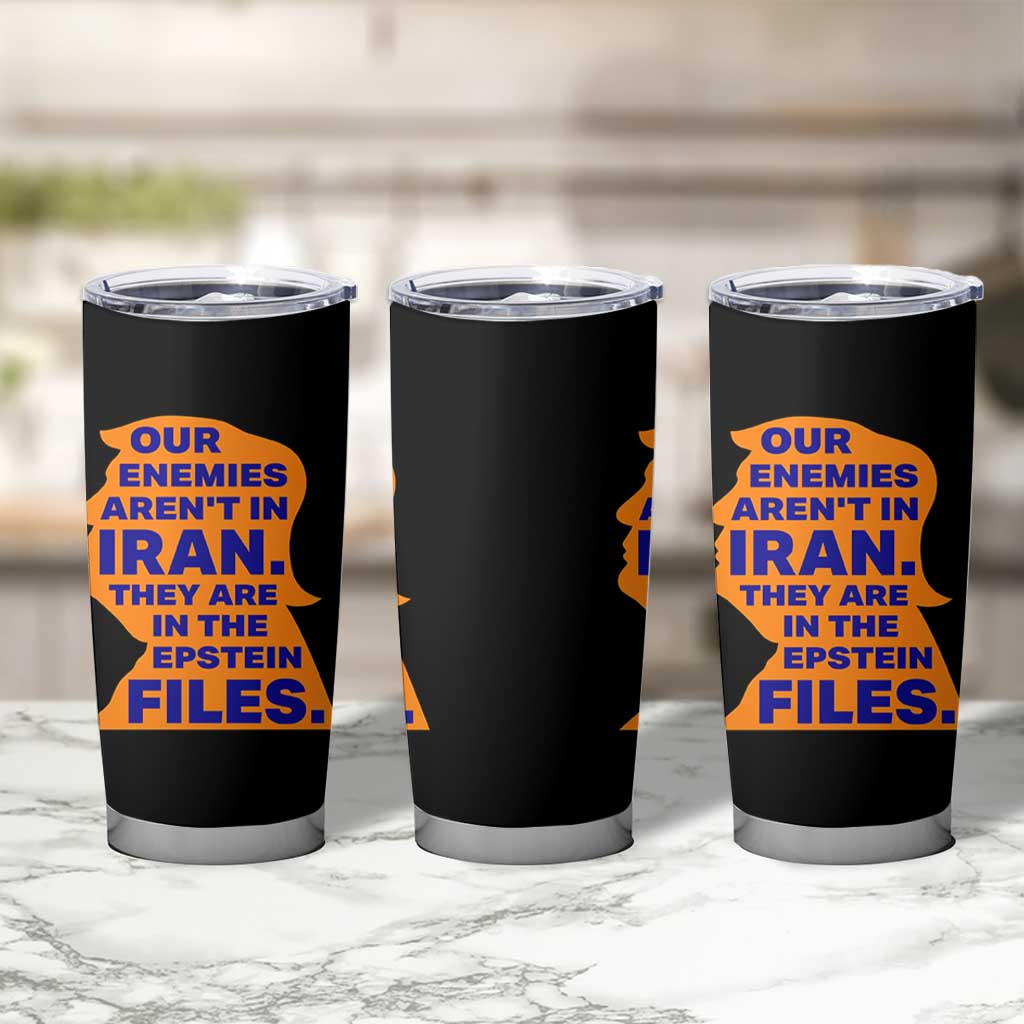 Our Enemies Aren't In Iran Tumbler Cup Epstein Files Silhouette Political Satire
