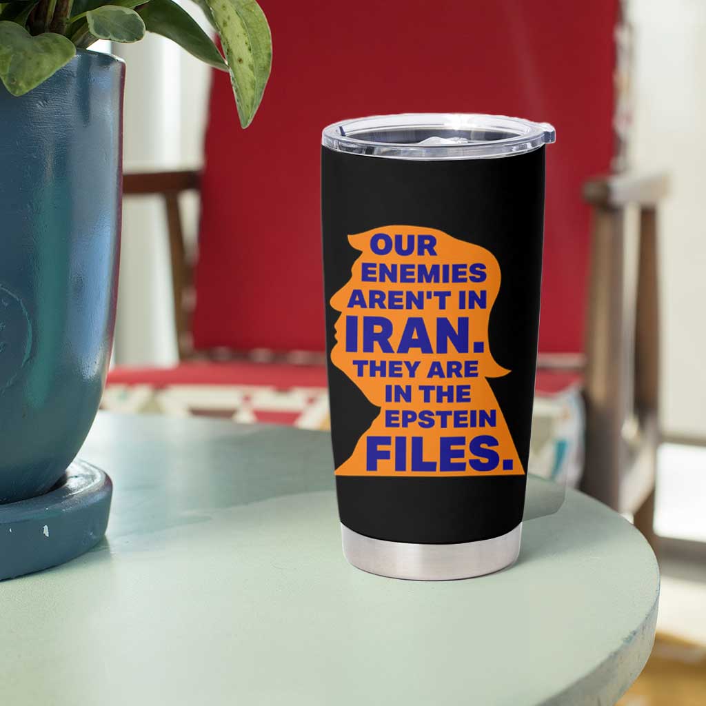 Our Enemies Aren't In Iran Tumbler Cup Epstein Files Silhouette Political Satire