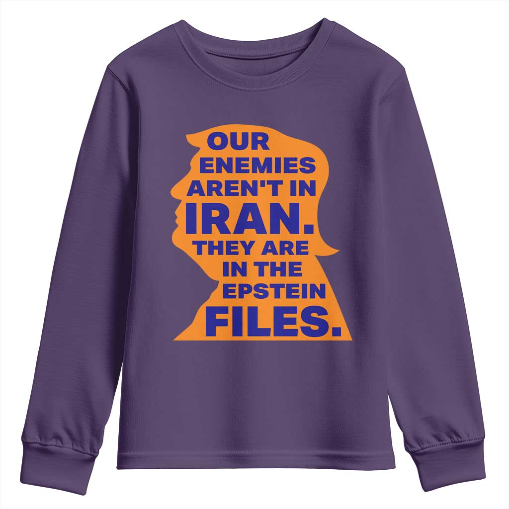 Our Enemies Aren't In Iran Youth Sweatshirt Epstein Files Silhouette Political Satire