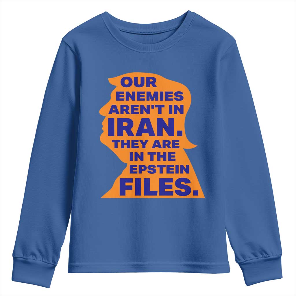 Our Enemies Aren't In Iran Youth Sweatshirt Epstein Files Silhouette Political Satire