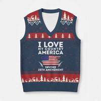 I Love My Country Invoke 25th Amendment V-Neck Knit Sweater Vest Distressed Flag Patriotic Political Satire