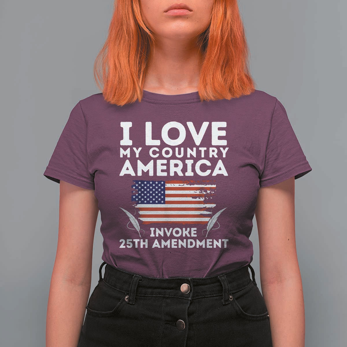 I Love My Country Invoke 25th Amendment T Shirt For Women Distressed Flag Patriotic Political Satire