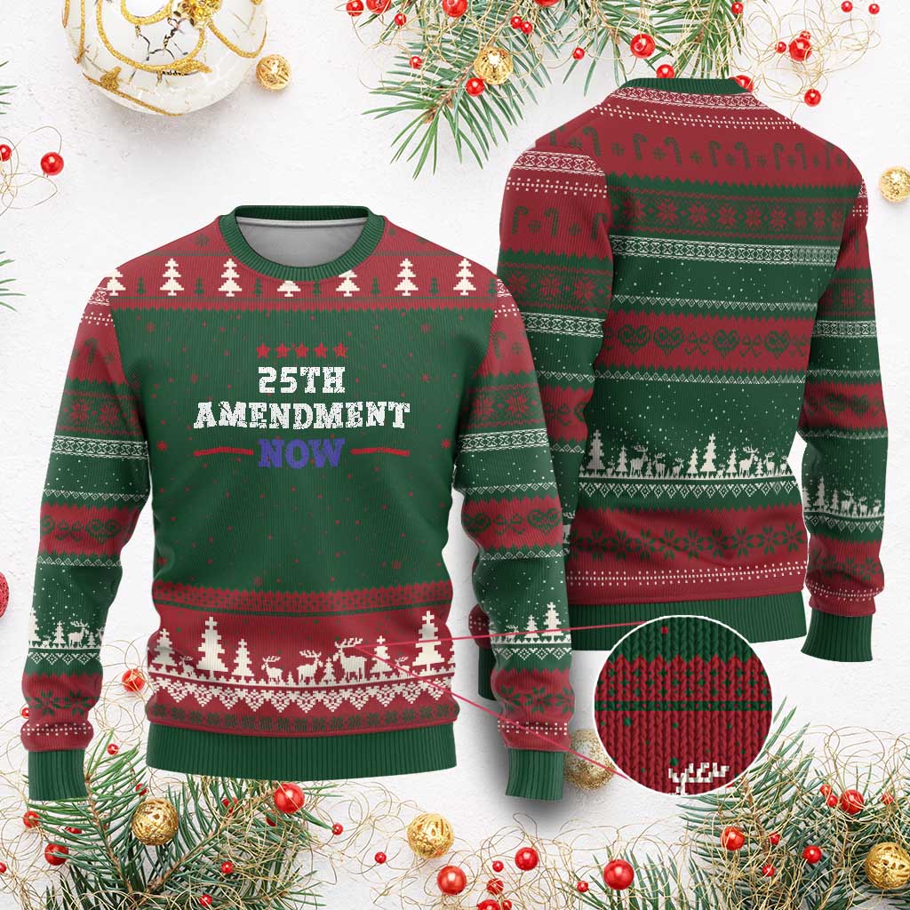 25th Amendment Now Patriotic Ugly Christmas Sweater Red White and Blue Political Satire