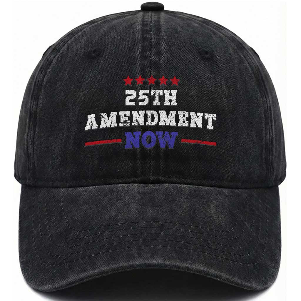 25th Amendment Now Patriotic Washed Cotton Baseball Cap Red White and Blue Political Satire