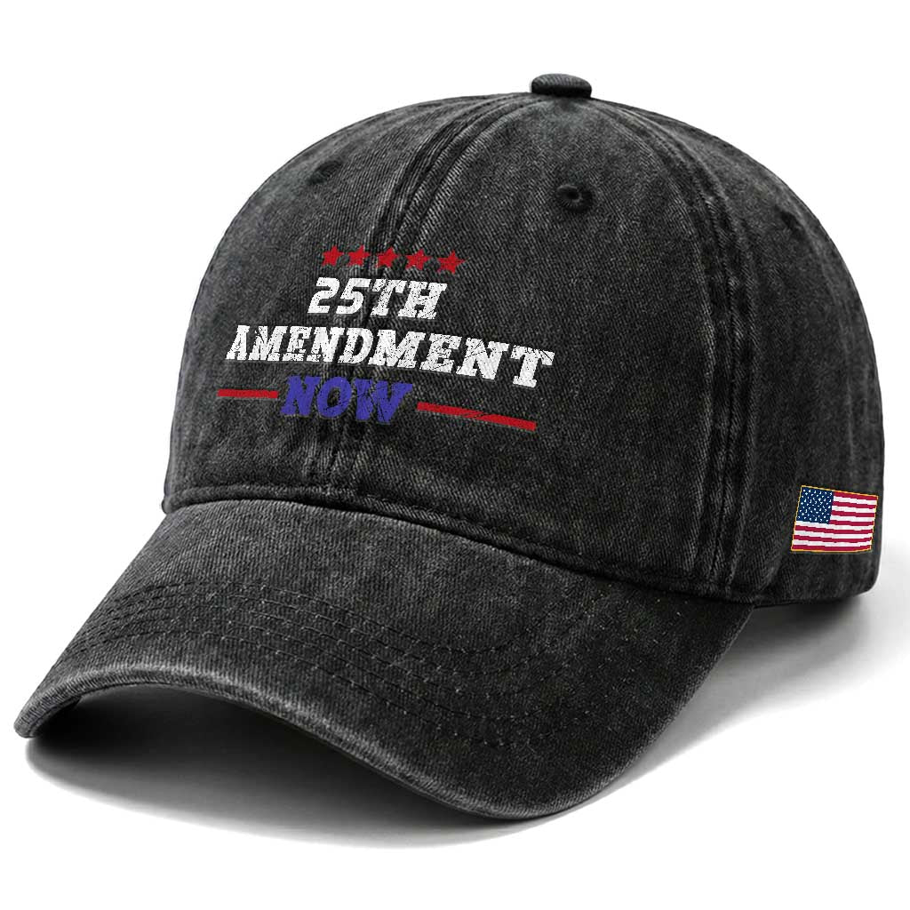 25th Amendment Now Patriotic Washed Cotton Baseball Cap Red White and Blue Political Satire
