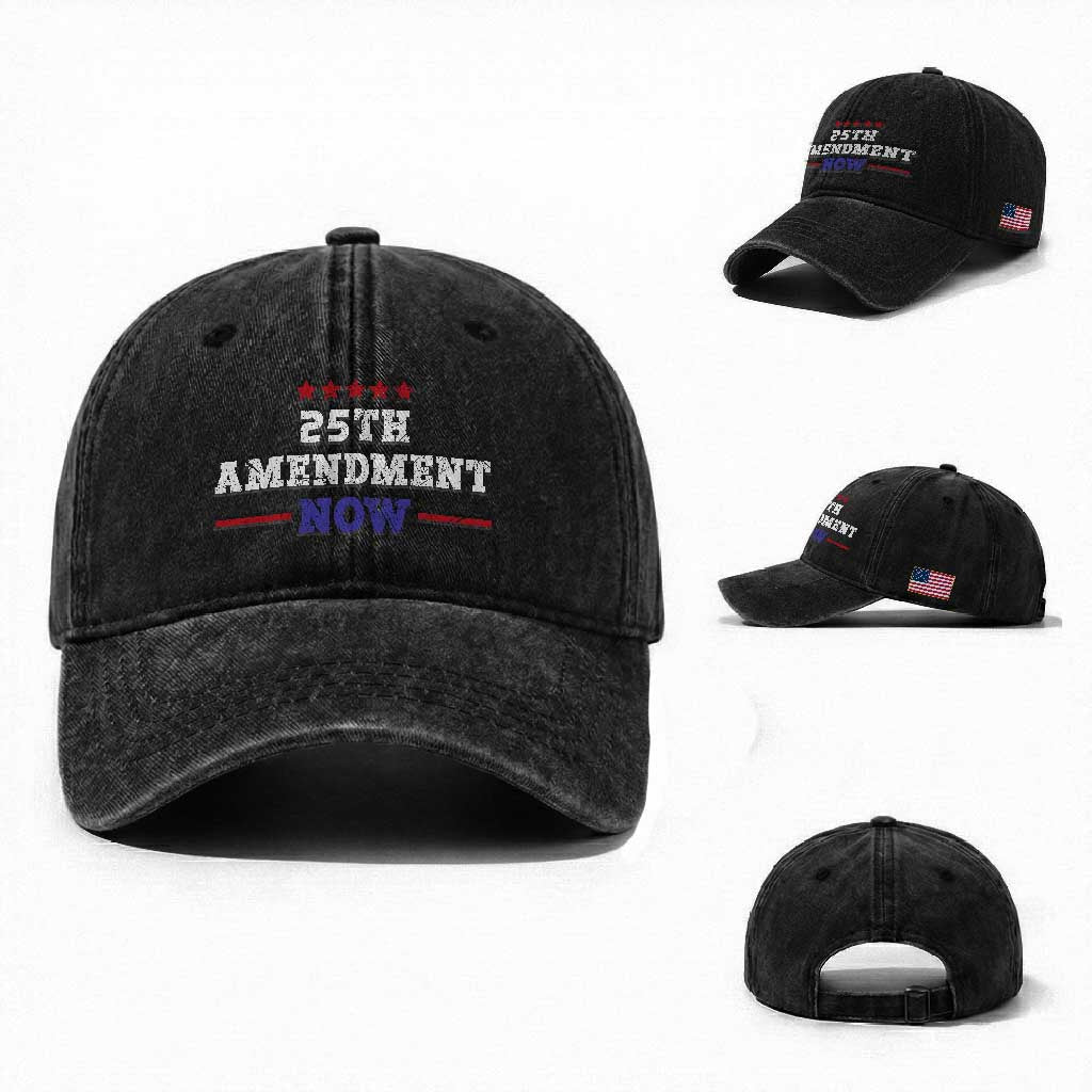 25th Amendment Now Patriotic Washed Cotton Baseball Cap Red White and Blue Political Satire
