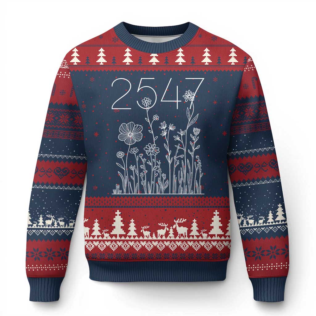 25 47 Floral Wildflower Subtle Graphic Ugly Christmas Sweater Political Satire Patriotic 25th Amendment