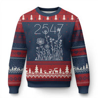 25 47 Floral Wildflower Subtle Graphic Ugly Christmas Sweater Political Satire Patriotic 25th Amendment