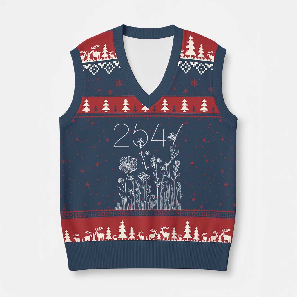 25 47 Floral Wildflower Subtle Graphic V-Neck Knit Sweater Vest Political Satire Patriotic 25th Amendment