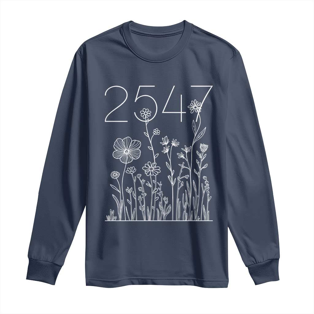 25 47 Floral Wildflower Subtle Graphic Long Sleeve Shirt Political Satire Patriotic 25th Amendment