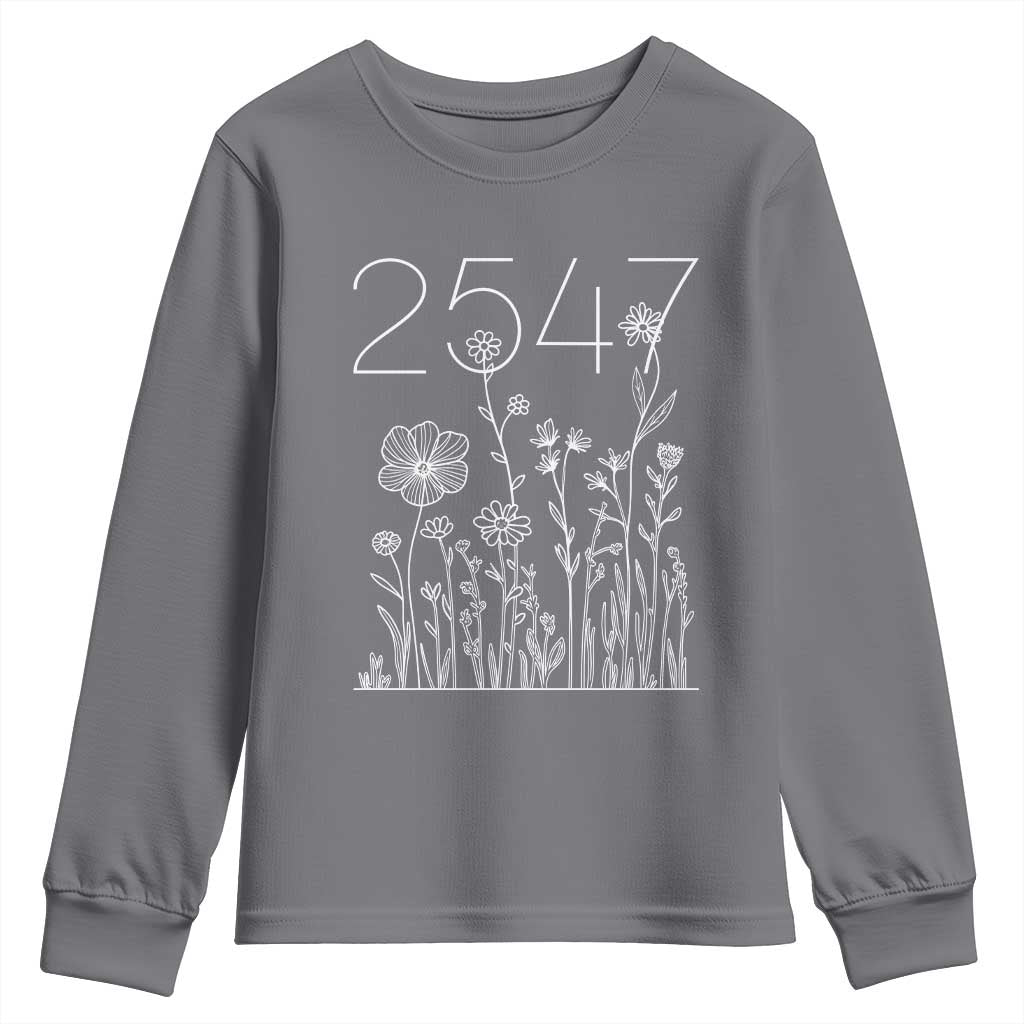 25 47 Floral Wildflower Subtle Graphic Youth Sweatshirt Political Satire Patriotic 25th Amendment