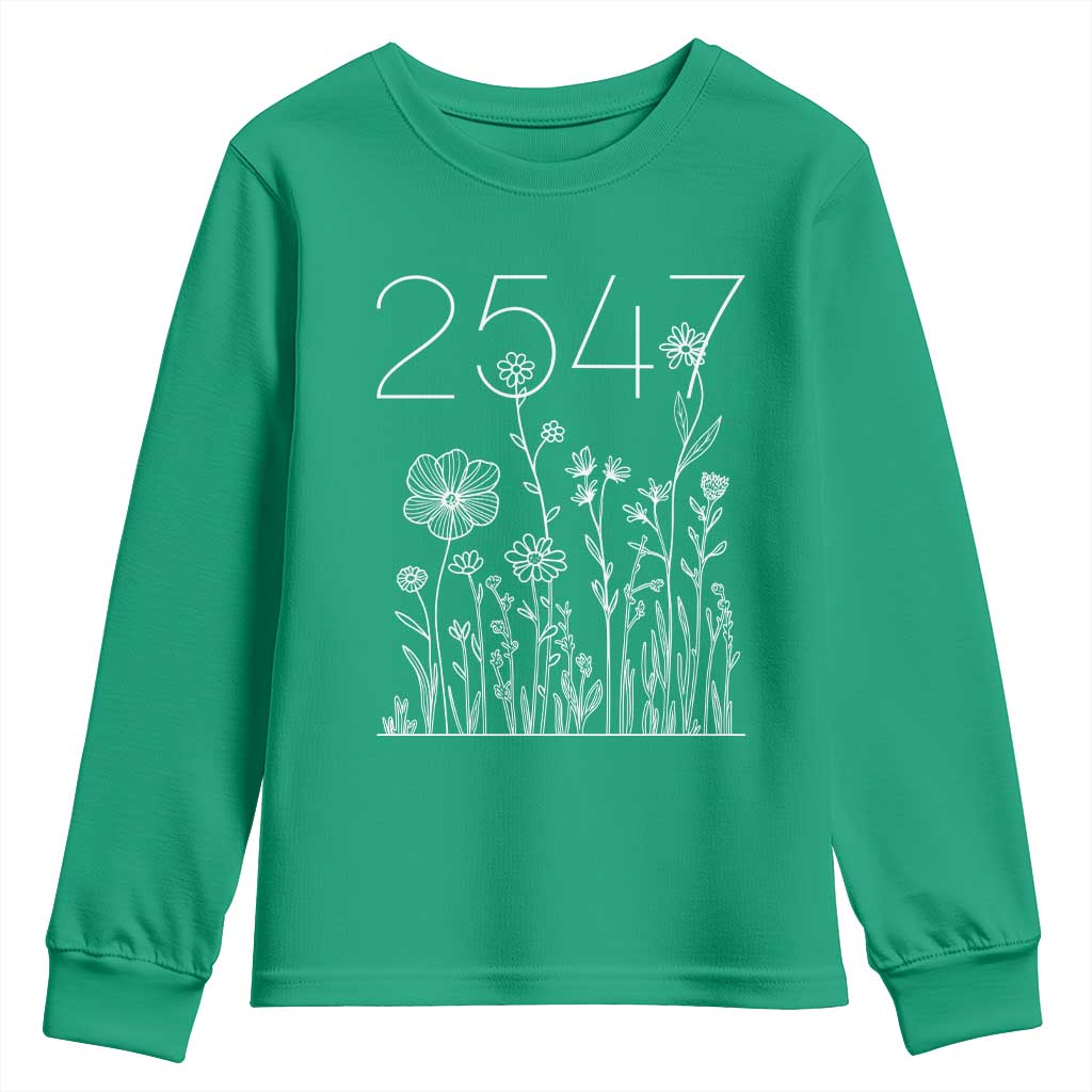 25 47 Floral Wildflower Subtle Graphic Youth Sweatshirt Political Satire Patriotic 25th Amendment