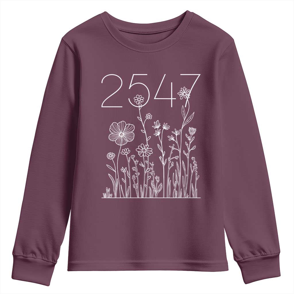 25 47 Floral Wildflower Subtle Graphic Youth Sweatshirt Political Satire Patriotic 25th Amendment
