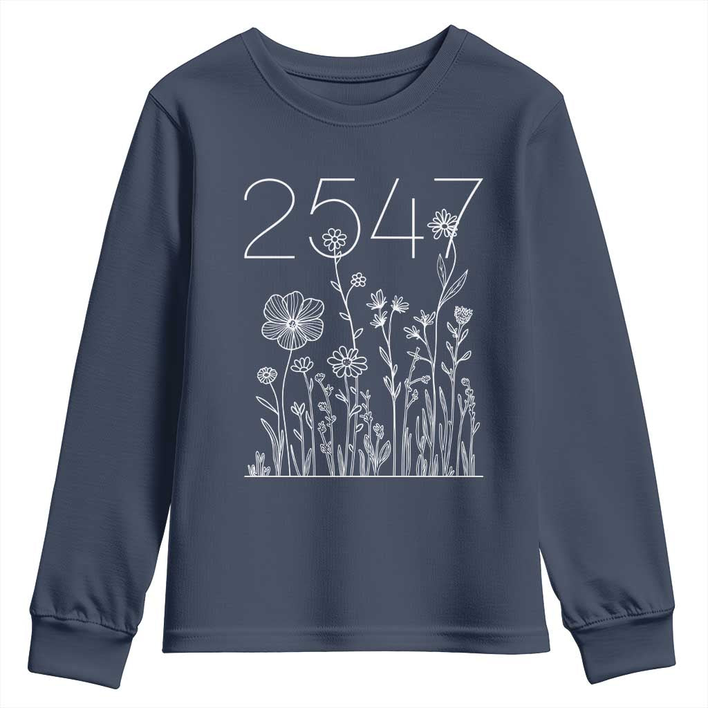25 47 Floral Wildflower Subtle Graphic Youth Sweatshirt Political Satire Patriotic 25th Amendment
