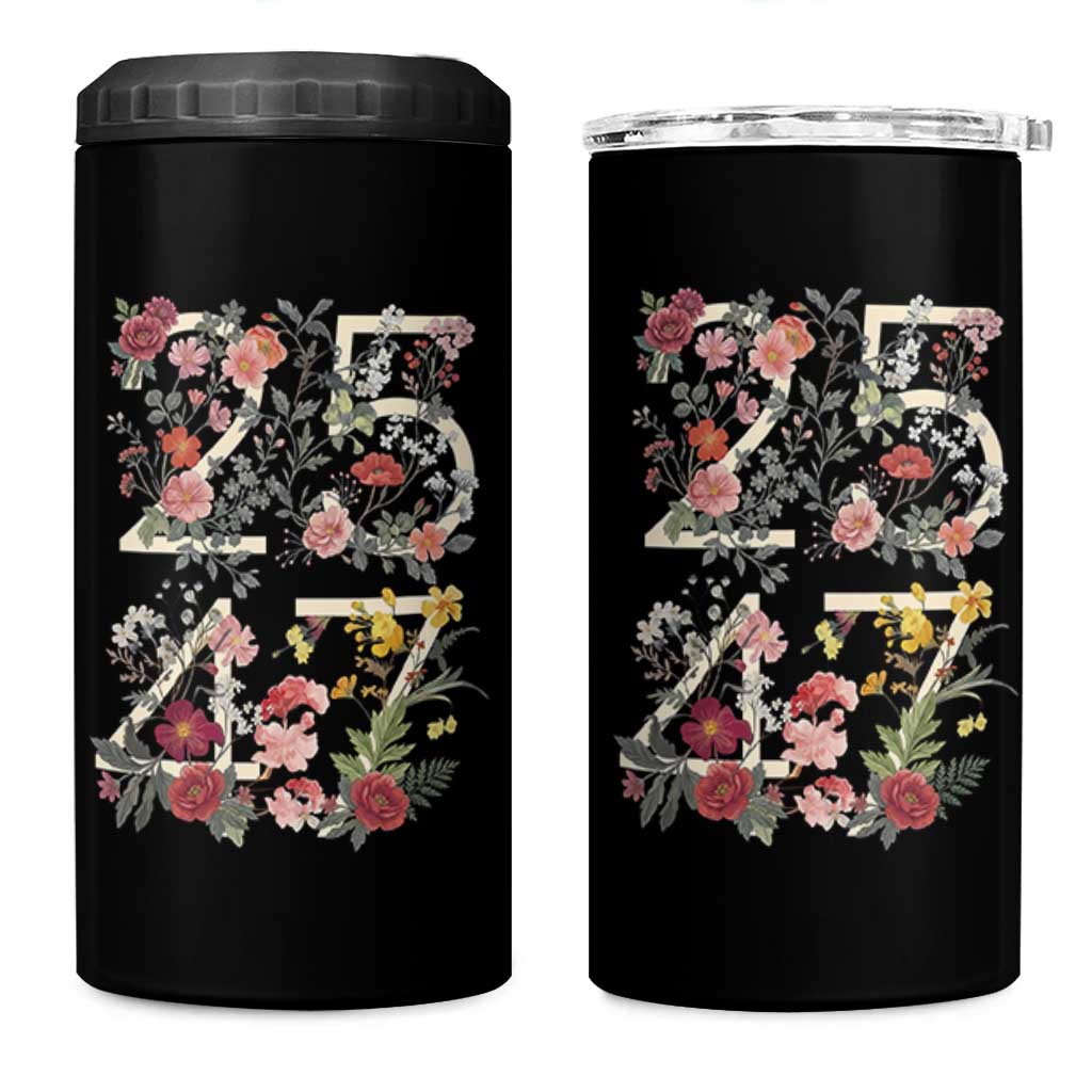 2547 Wildflower Floral Graphic 4 in 1 Can Cooler Tumbler Subtle Coded 25th Amendment Political Satire Aesthetic