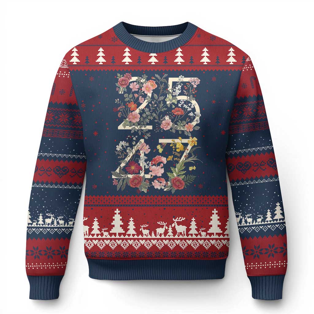 2547 Wildflower Floral Graphic Ugly Christmas Sweater Subtle Coded 25th Amendment Political Satire Aesthetic