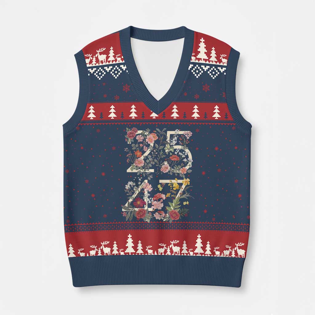2547 Wildflower Floral Graphic V-Neck Knit Sweater Vest Subtle Coded 25th Amendment Political Satire Aesthetic
