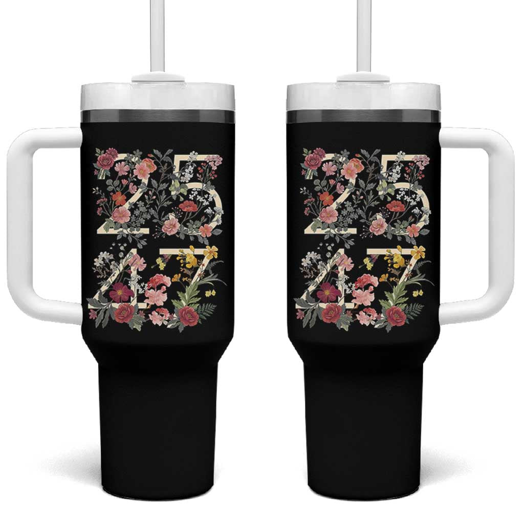 2547 Wildflower Floral Graphic Tumbler With Handle Subtle Coded 25th Amendment Political Satire Aesthetic