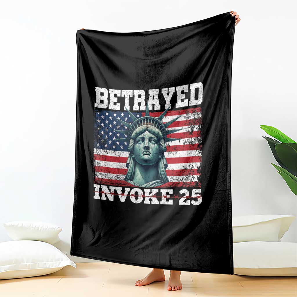 Betrayed Invoke 25 Statue of Liberty Crying Throw Blanket 25th Amendment Distressed Flag Political Satire Graphic