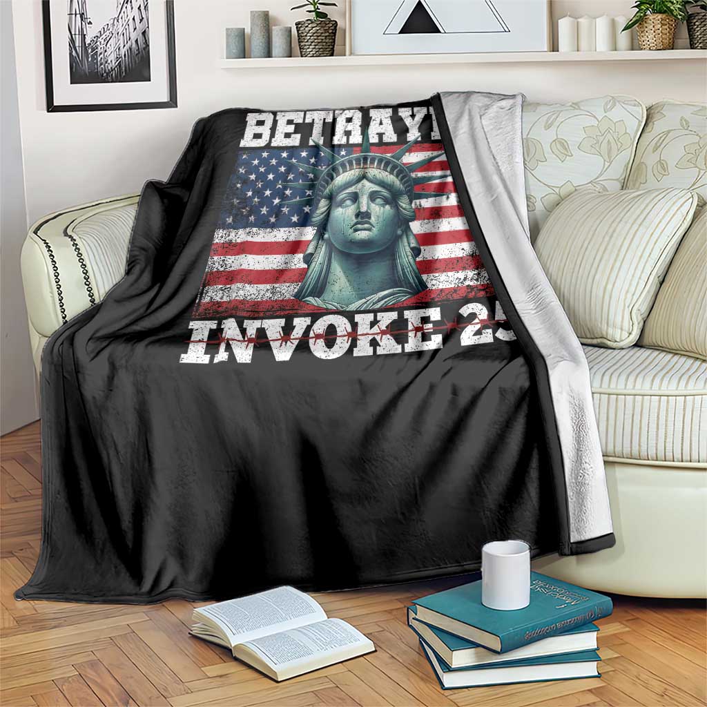 Betrayed Invoke 25 Statue of Liberty Crying Throw Blanket 25th Amendment Distressed Flag Political Satire Graphic