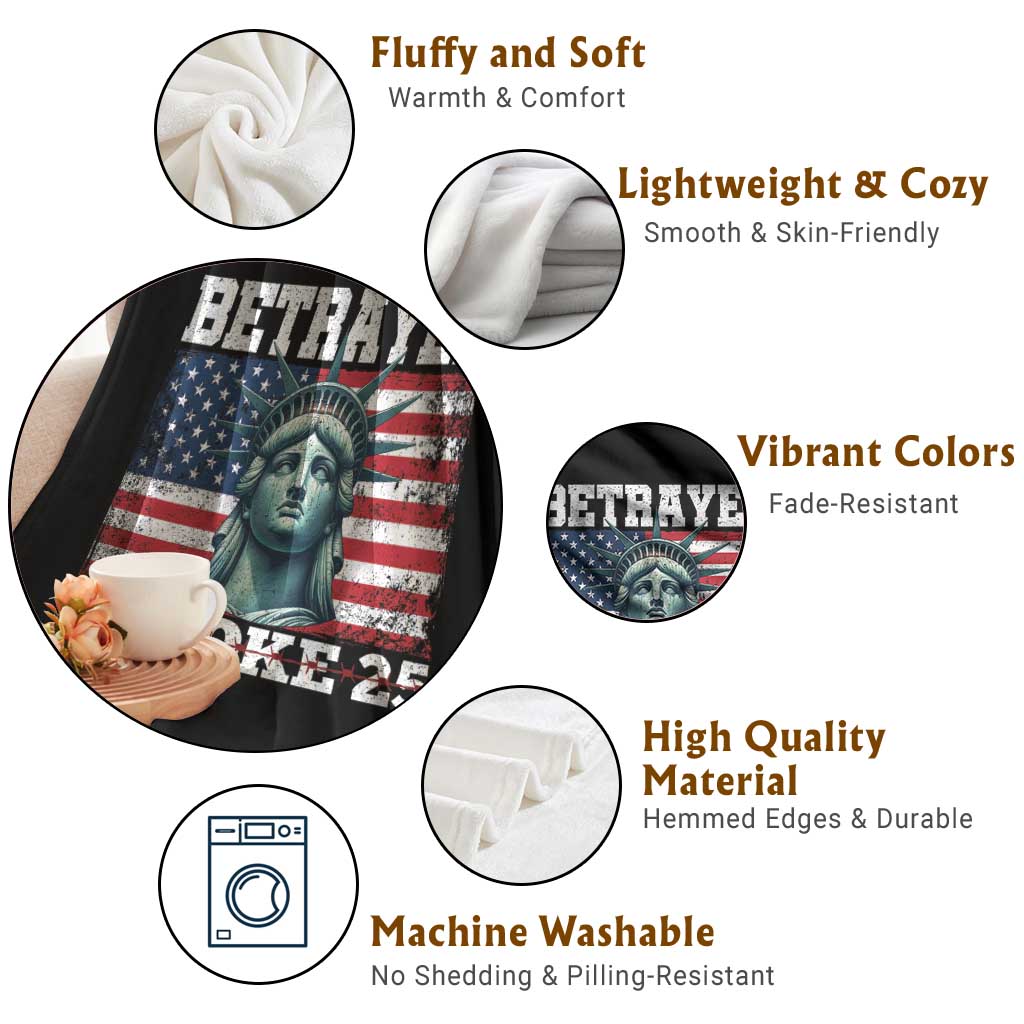 Betrayed Invoke 25 Statue of Liberty Crying Throw Blanket 25th Amendment Distressed Flag Political Satire Graphic