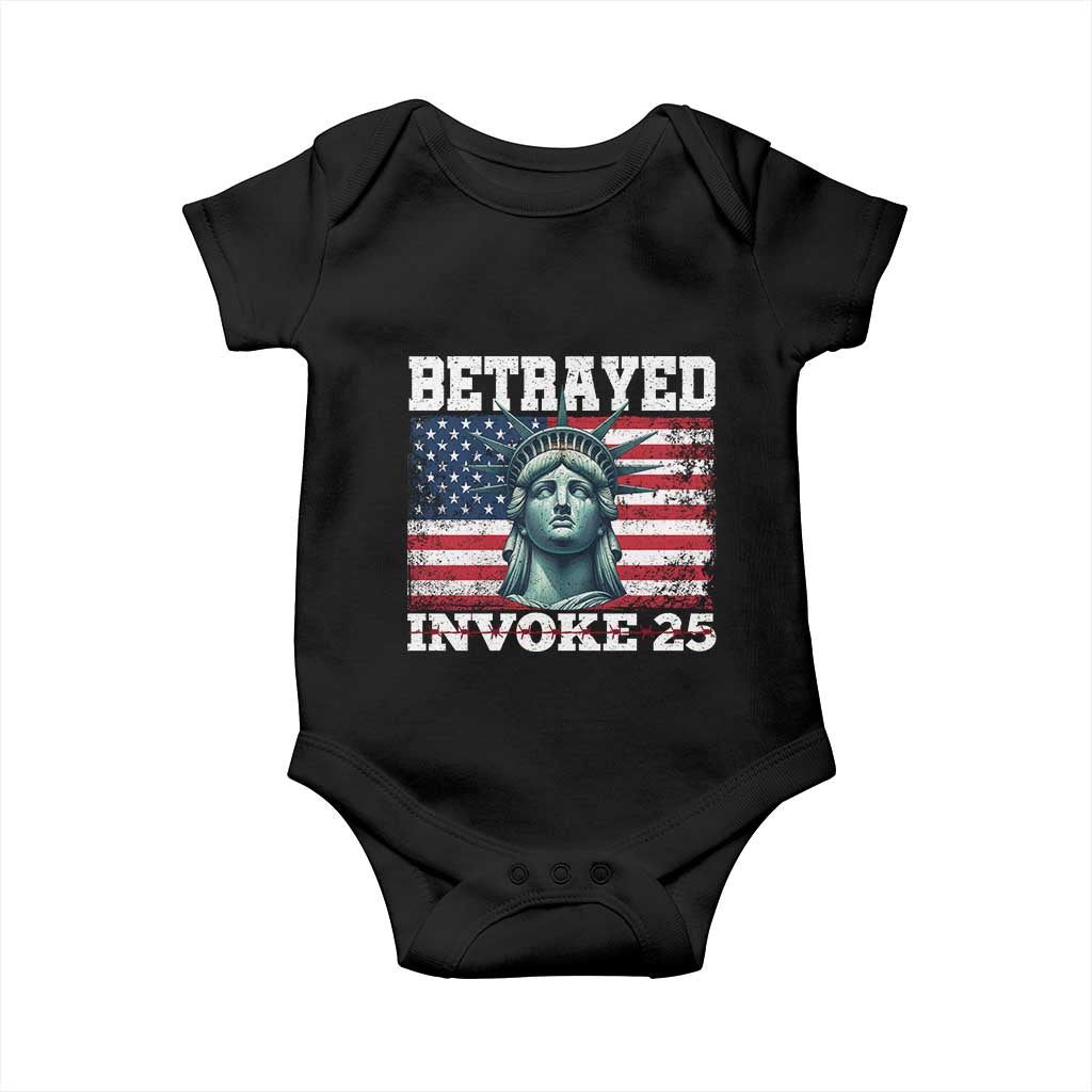 Betrayed Invoke 25 Statue of Liberty Crying Baby Onesie 25th Amendment Distressed Flag Political Satire Graphic