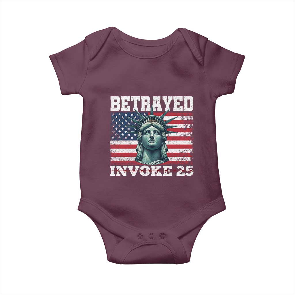Betrayed Invoke 25 Statue of Liberty Crying Baby Onesie 25th Amendment Distressed Flag Political Satire Graphic