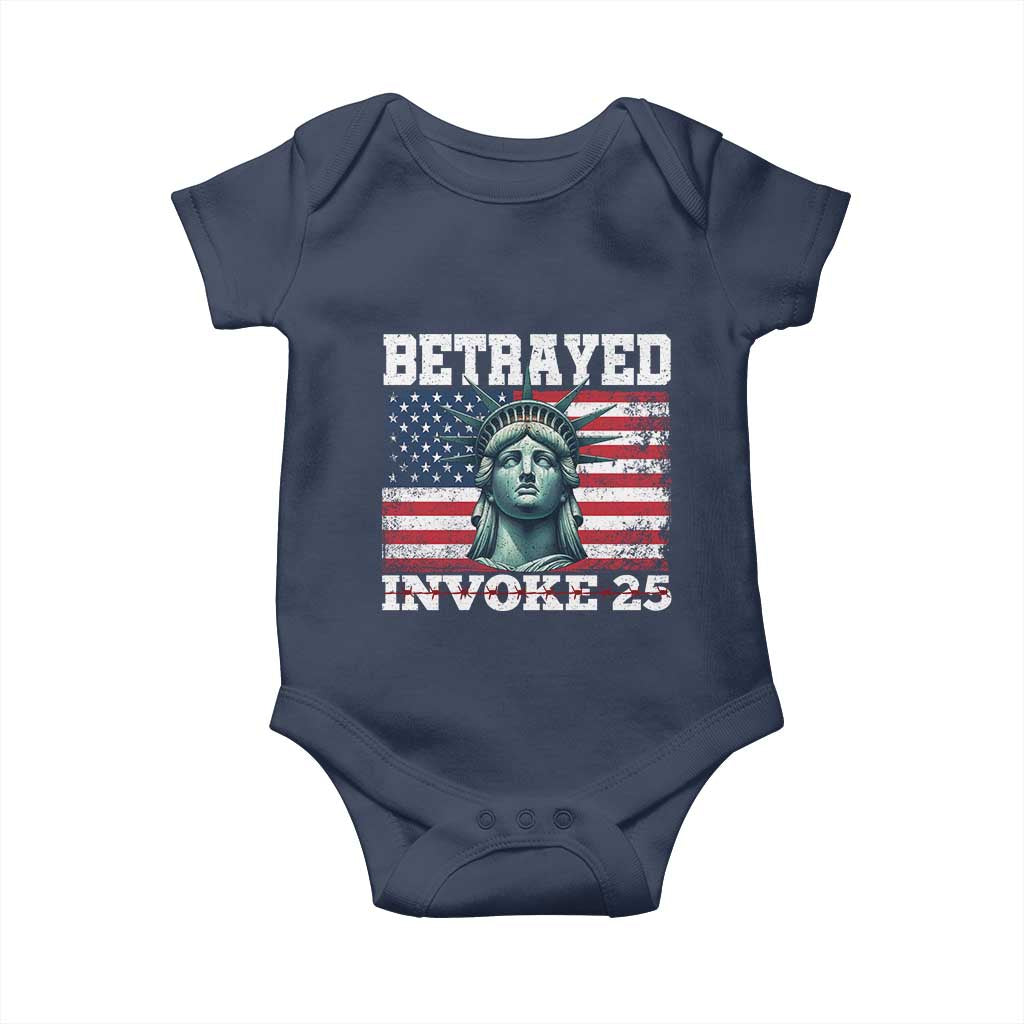 Betrayed Invoke 25 Statue of Liberty Crying Baby Onesie 25th Amendment Distressed Flag Political Satire Graphic