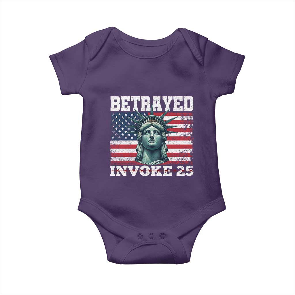 Betrayed Invoke 25 Statue of Liberty Crying Baby Onesie 25th Amendment Distressed Flag Political Satire Graphic