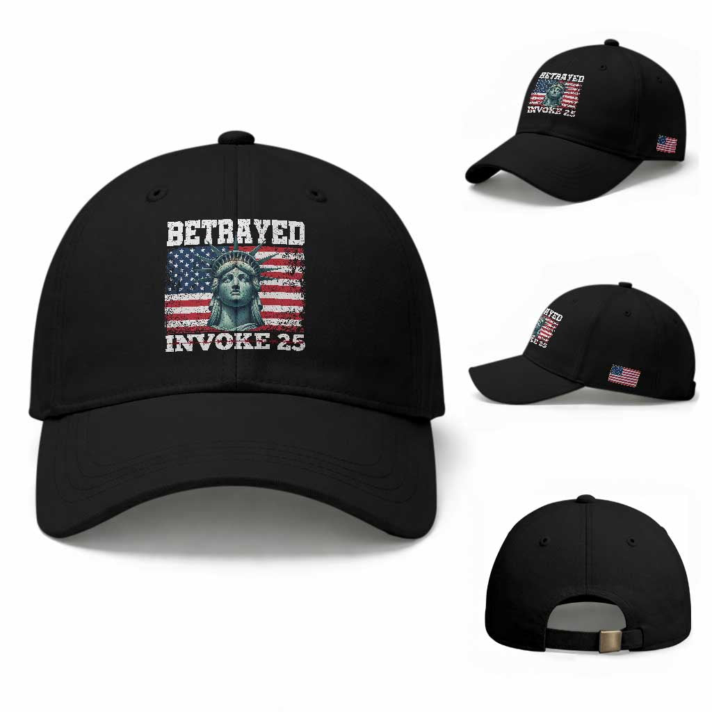 Betrayed Invoke 25 Statue of Liberty Crying Baseball Cap 25th Amendment Distressed Flag Political Satire Graphic