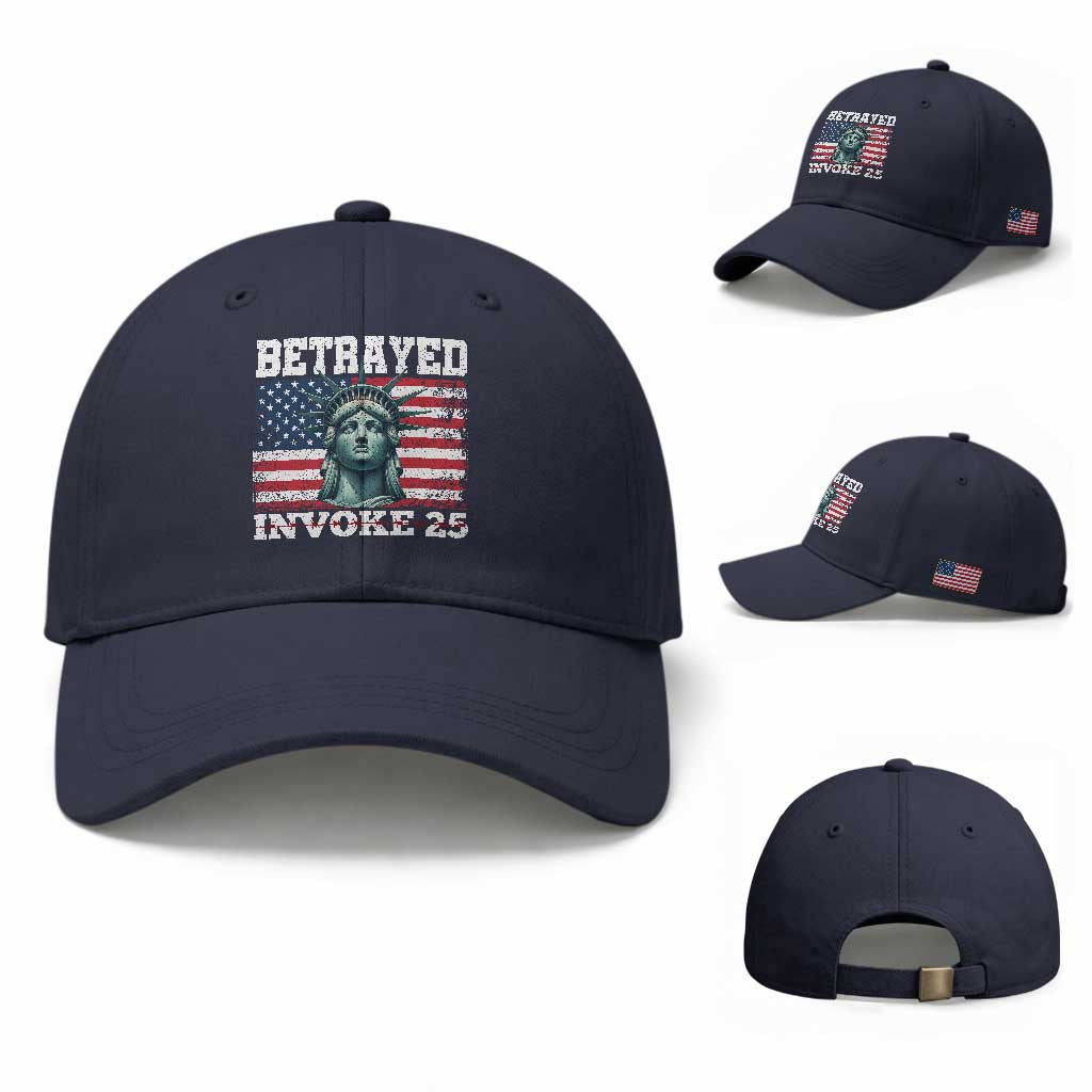 Betrayed Invoke 25 Statue of Liberty Crying Baseball Cap 25th Amendment Distressed Flag Political Satire Graphic