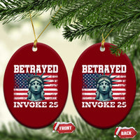 Betrayed Invoke 25 Statue of Liberty Crying Ceramic Ornament 25th Amendment Distressed Flag Political Satire Graphic
