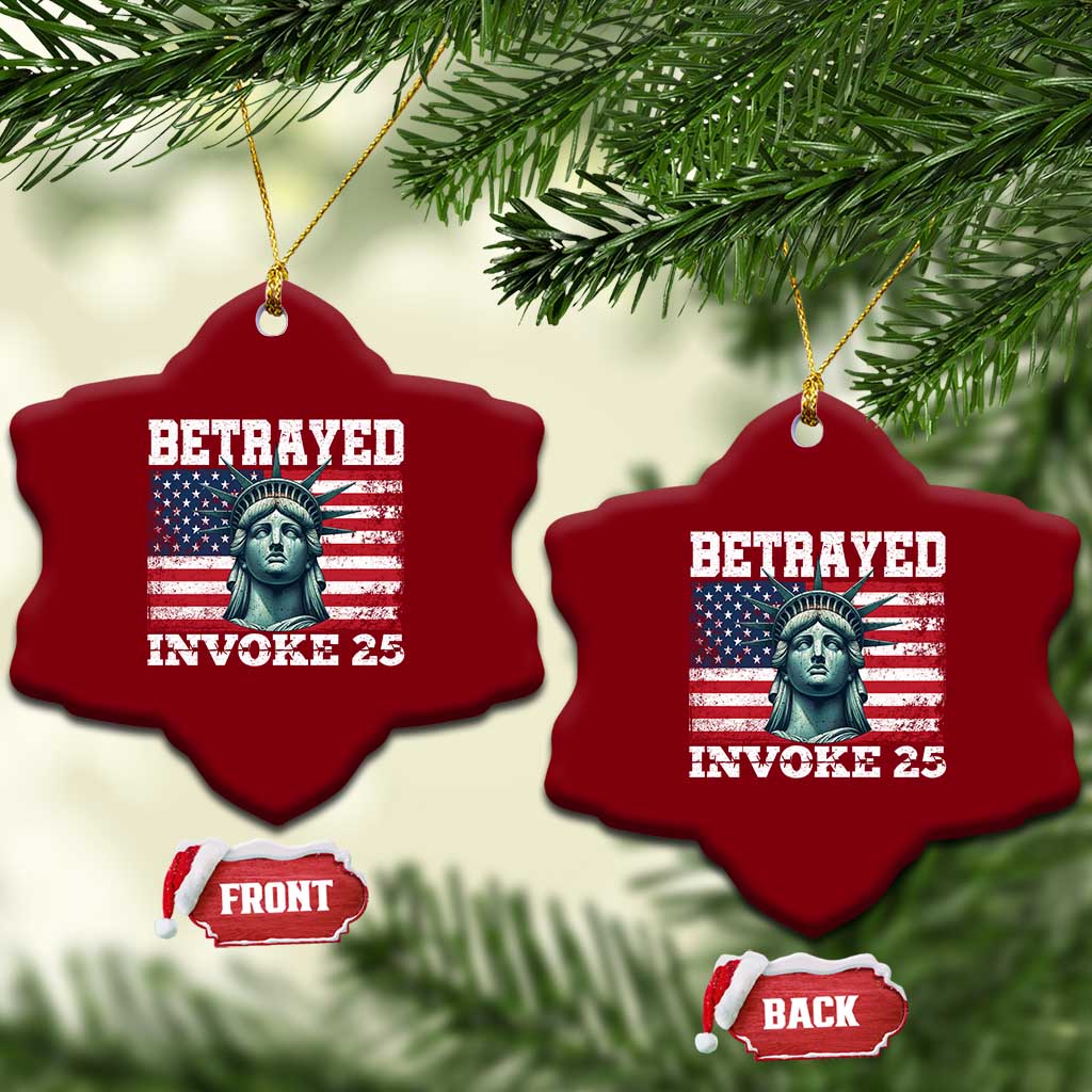 Betrayed Invoke 25 Statue of Liberty Crying Ceramic Ornament 25th Amendment Distressed Flag Political Satire Graphic
