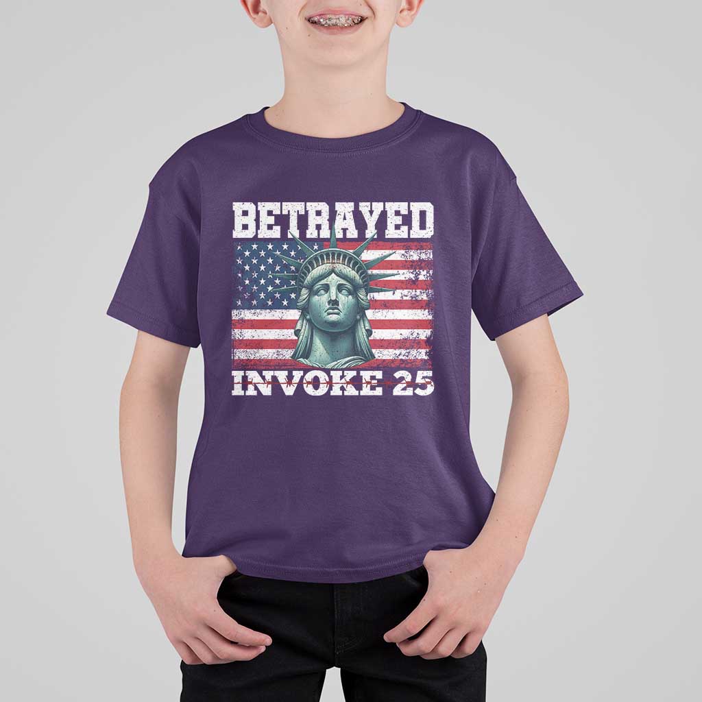 Betrayed Invoke 25 Statue of Liberty Crying T Shirt For Kid 25th Amendment Distressed Flag Political Satire Graphic